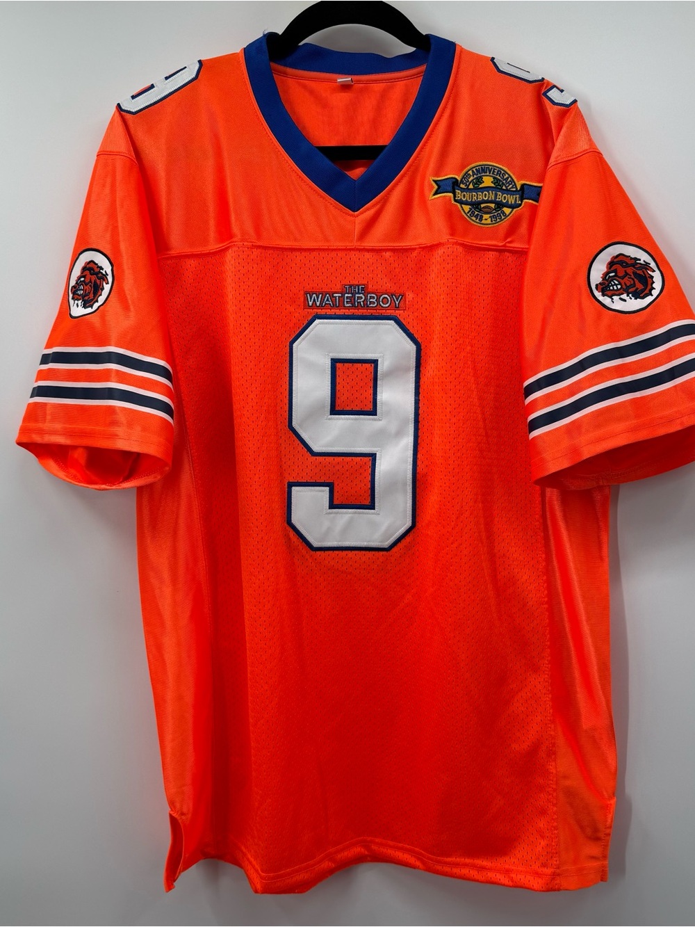 Orange 'The Waterboy' #9 Football Jersey with Blue Trim